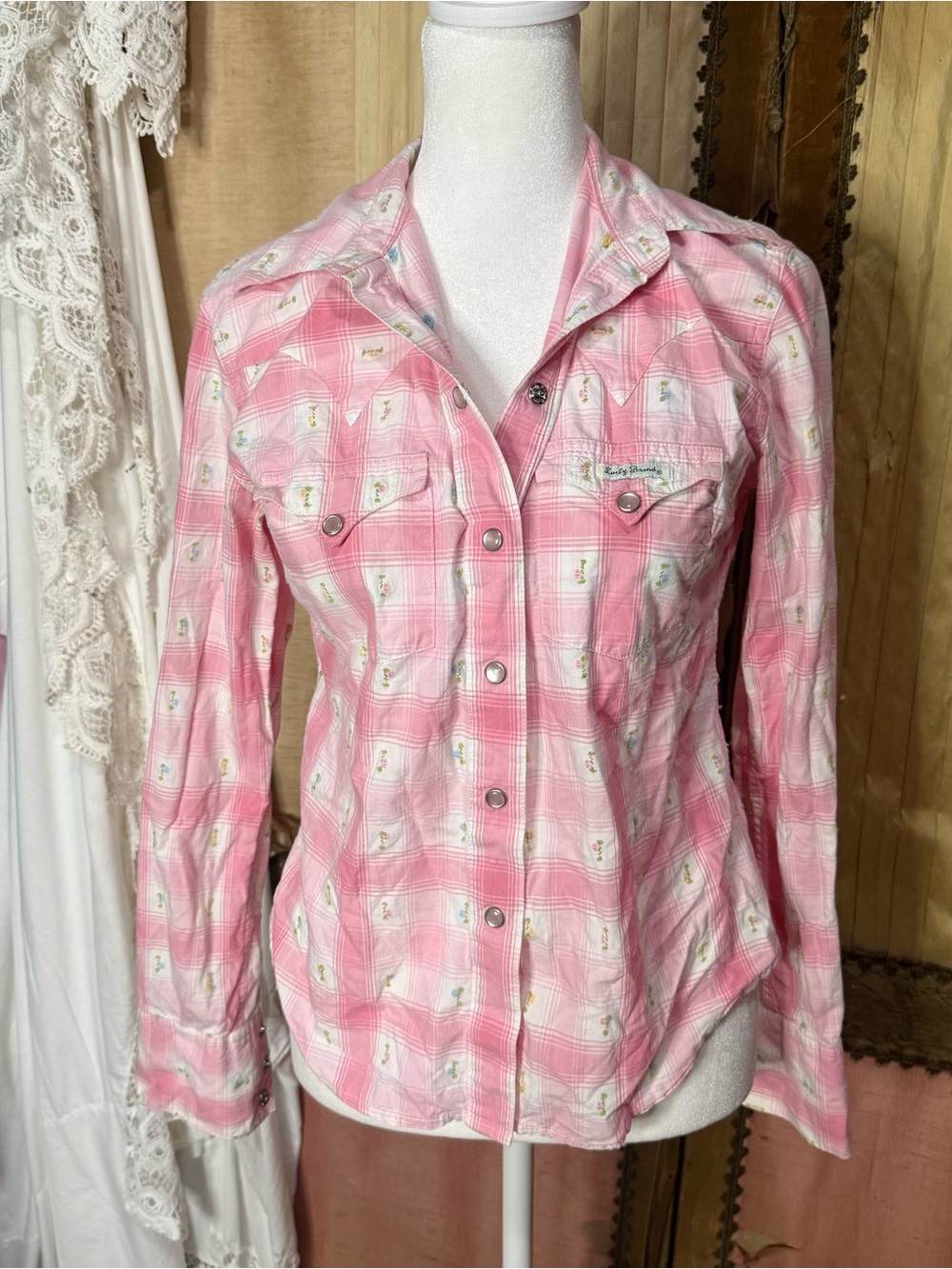 Lucky Brand Pink Plaid Snap-Front Shirt